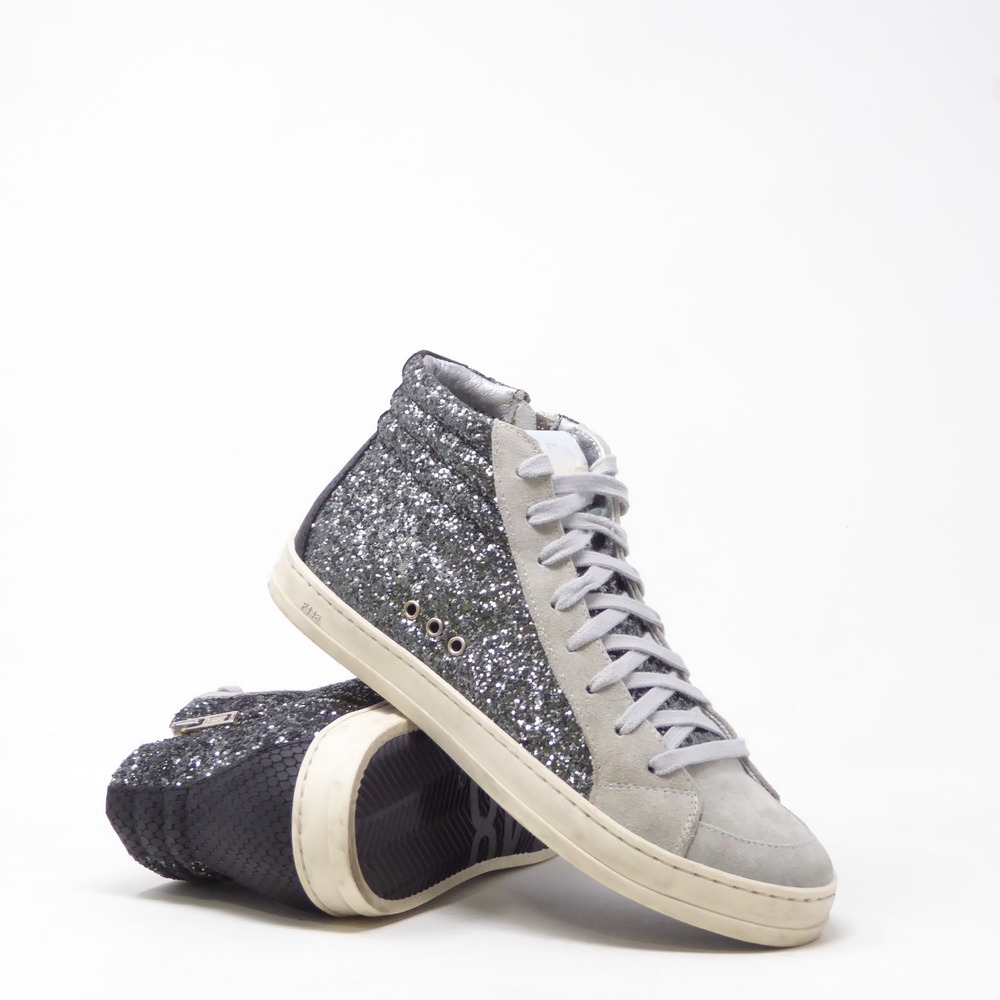 P448 Womens Skate High Top Sneakers Silver Glitter Suede 38 / 7-7.5